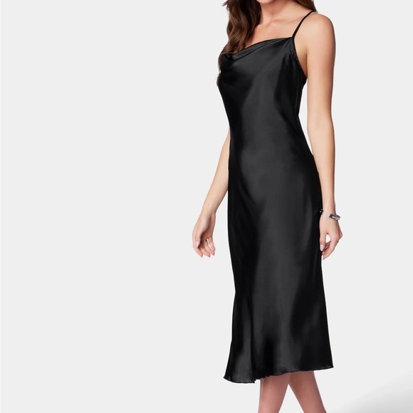 bebe Dresses & Skirts - BEBE NWOT SATIN COWL NECK SLIP MIDI DRESS size M Quiet Luxury Minimalist